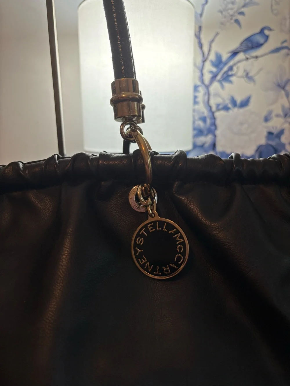 Authentic Stella McCartney Noma Soft Drawstring Shopper Tote Black/Gold Hardware
